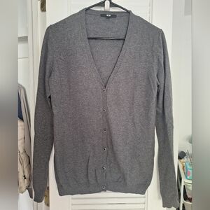 Uniqlo Womens Size Medium Grey Cotton Cashmere Cardigan